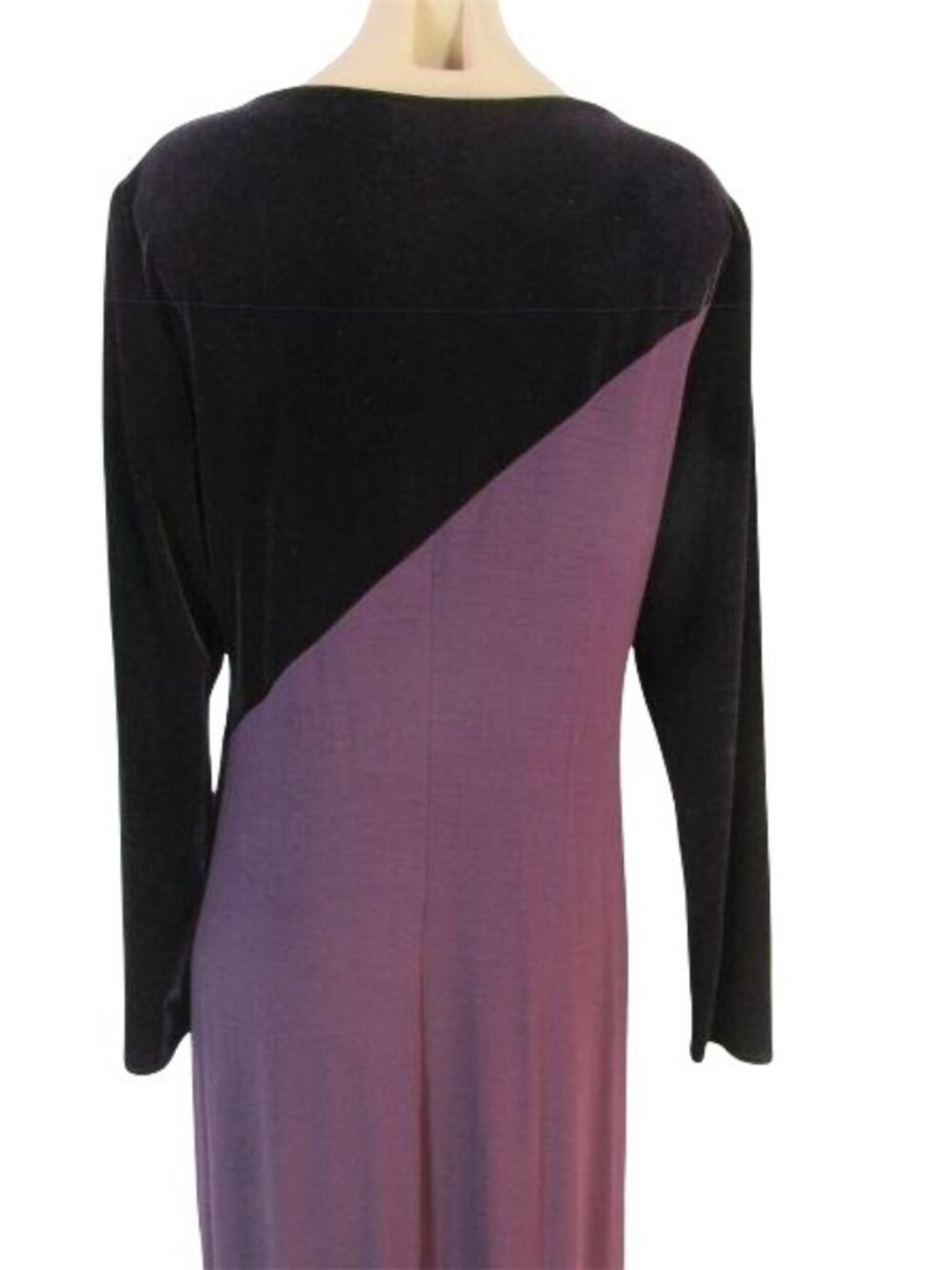 Vintage Chetta B Purple Velvet Jersey Maxi Dress 12 Geometric Body Con Stretch - Picture 9 of 11